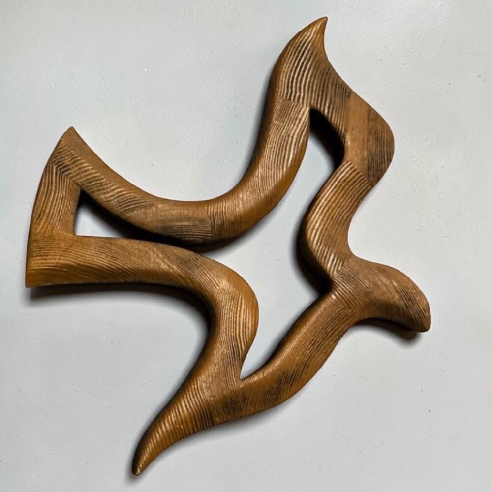 Vintage Grooved Wood Bird Wall Art